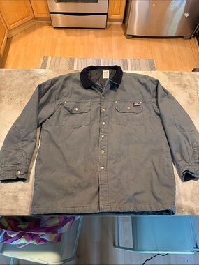 Dickies Men's Gray Work Jacket with Black Corduroy Collar